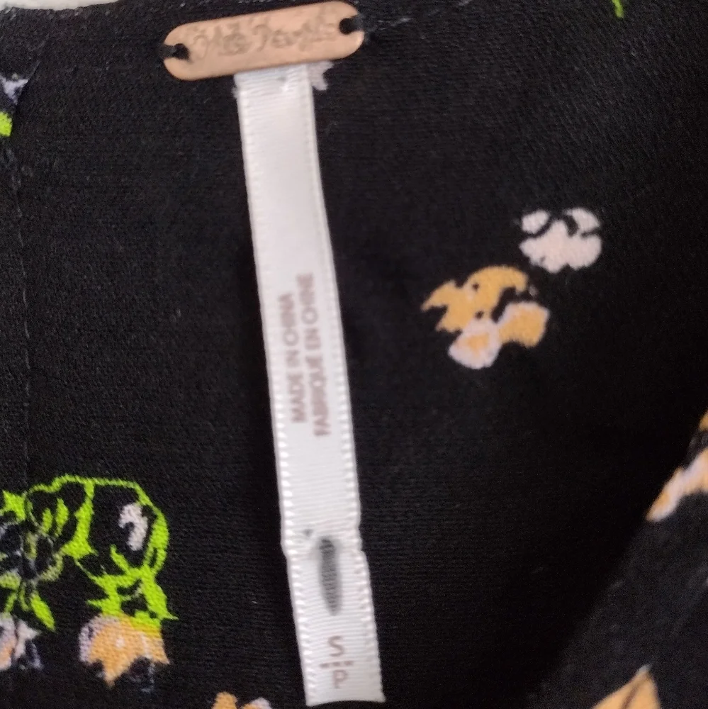 Free People black pink green floral tunic minidress size small